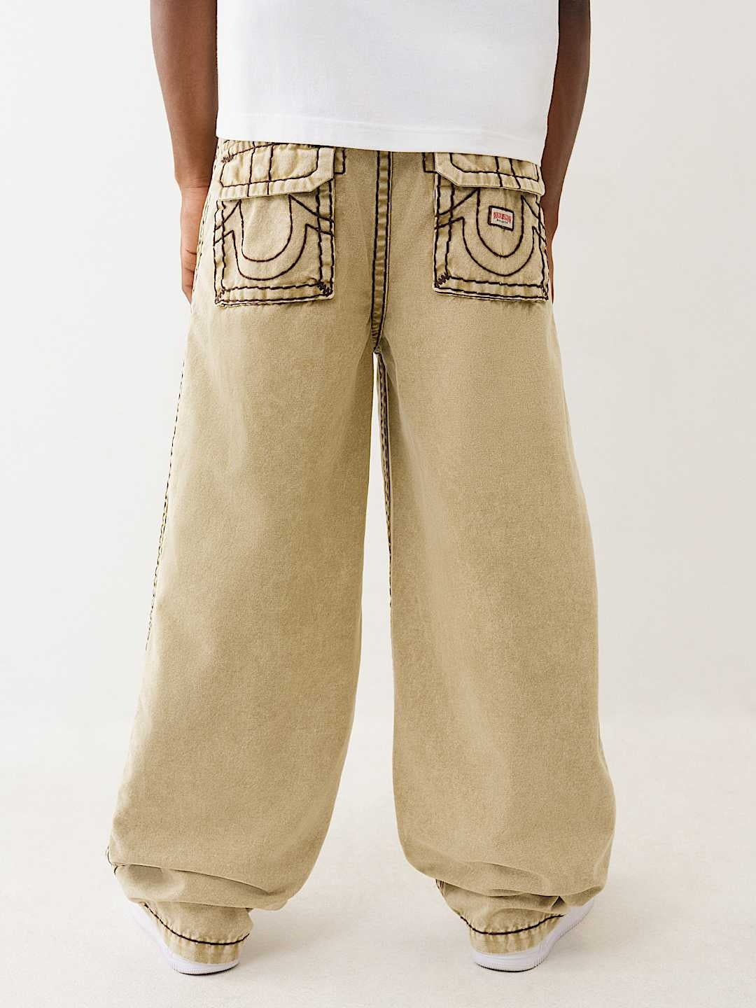 True Religion Baggy Pants Carpenter Super T Washed Canvas Travertine