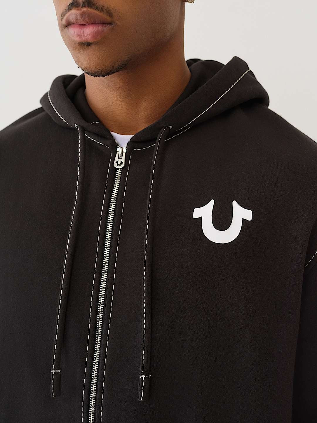True Religion Hoodie No1 Big T Zip Up Jet Black