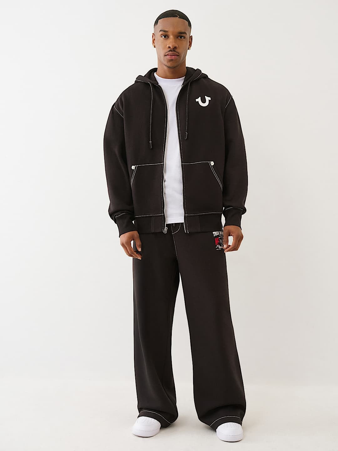 True Religion Hoodie No1 Big T Zip Up Jet Black