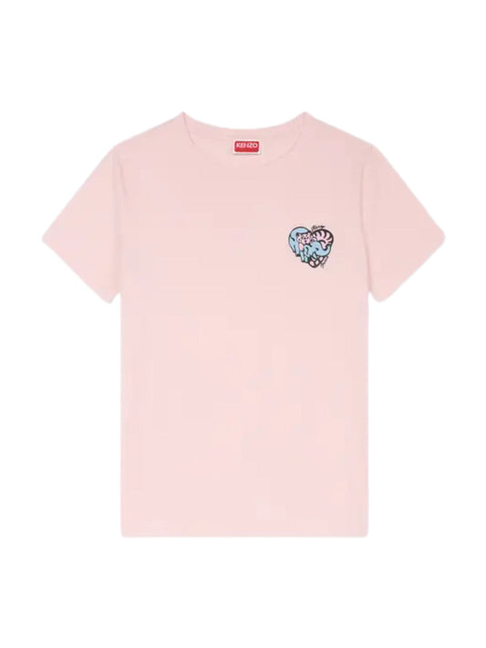 Kenzo Crew Embroidered Jungle Heart Faded Pink