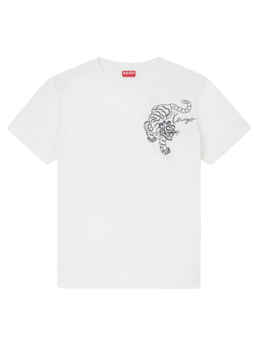 Kenzo Crew Ladies Embroidered Tiger White