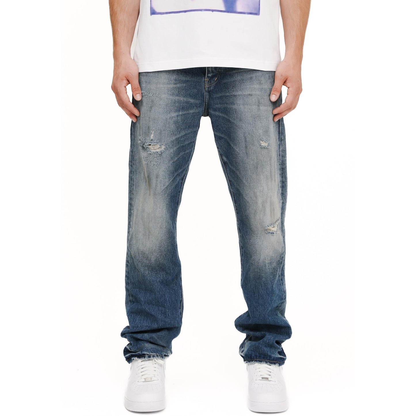 Purple Jeans Calcium Powder Distressed Mid Indigo
