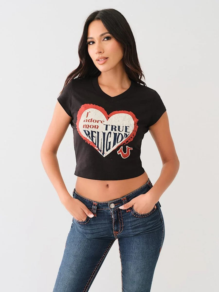 True Religion Crew Ladies J'adore Mon Heart Baby Black