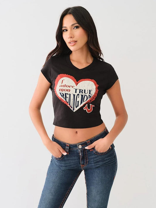 True Religion Crew Ladies J'adore Mon Heart Baby Black