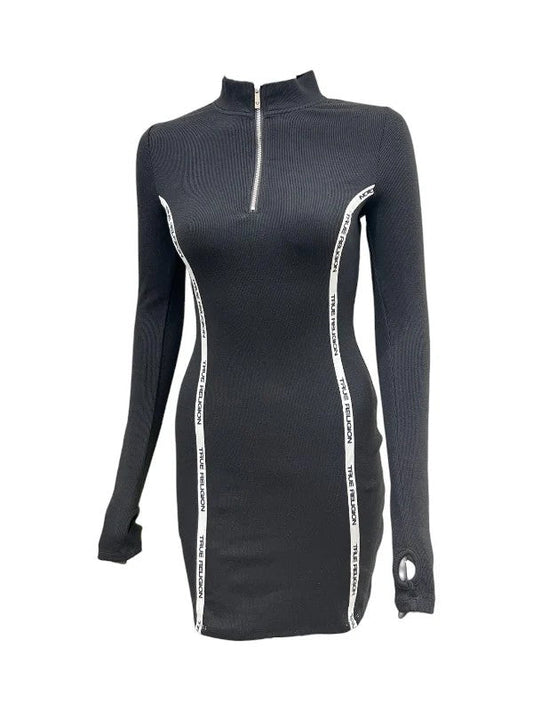 True Religion Dress Mini Zip Up Jet Black