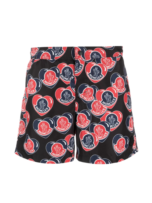 Moncler Boxer Mare Allover Logo Print Black-Navy-Red