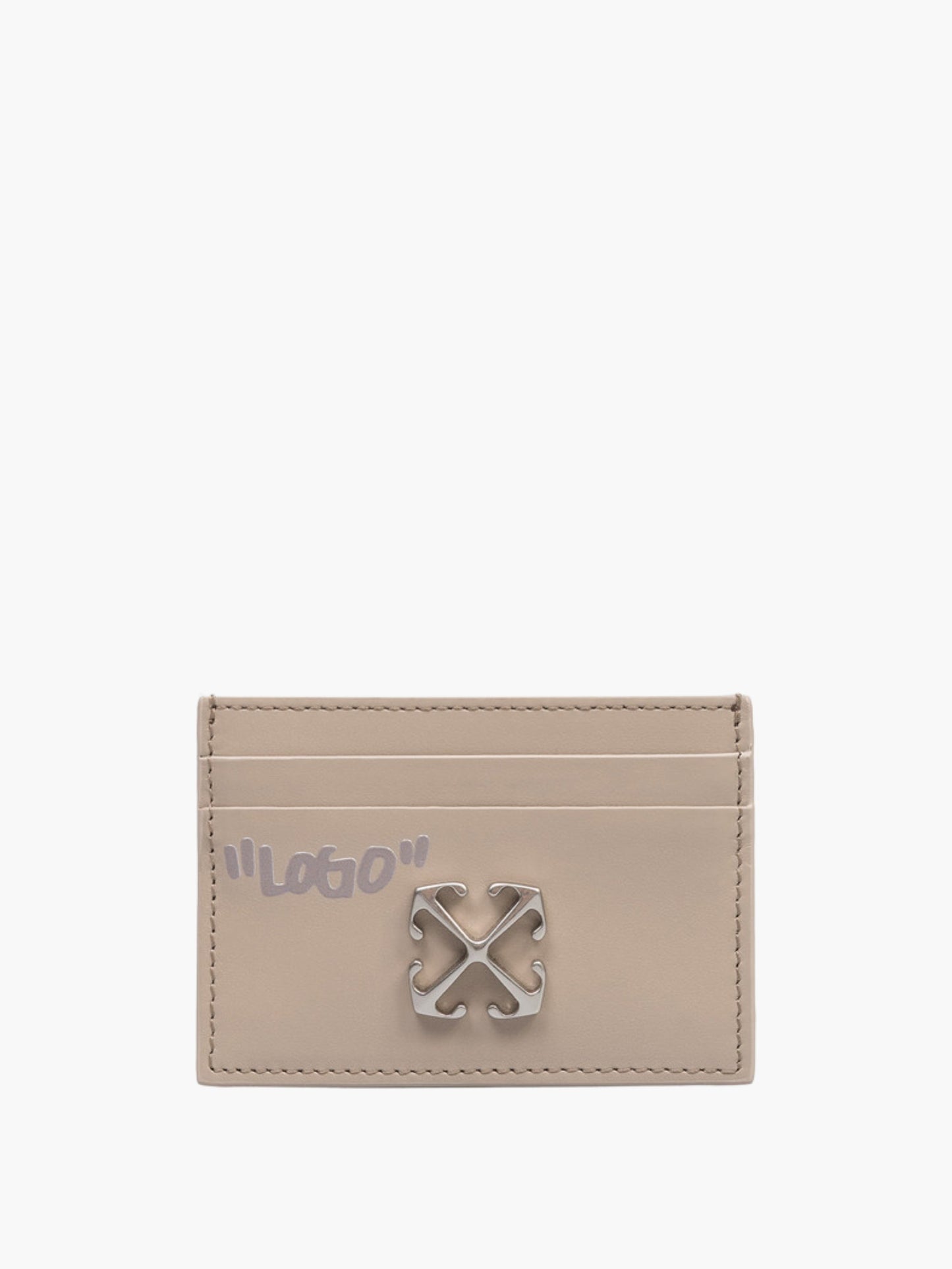 Off-White Cardholder Silver Logo Print Cream