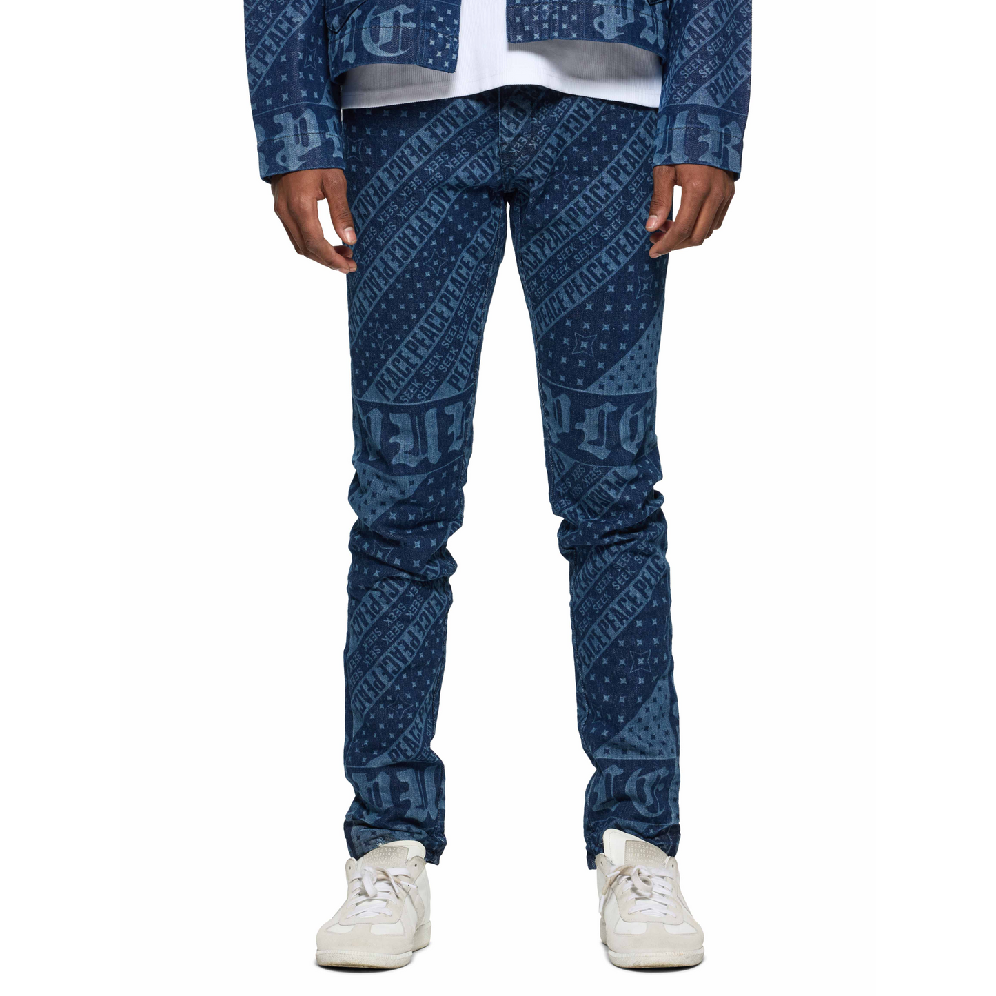 Purple Jeans Allover Peace Print Blue