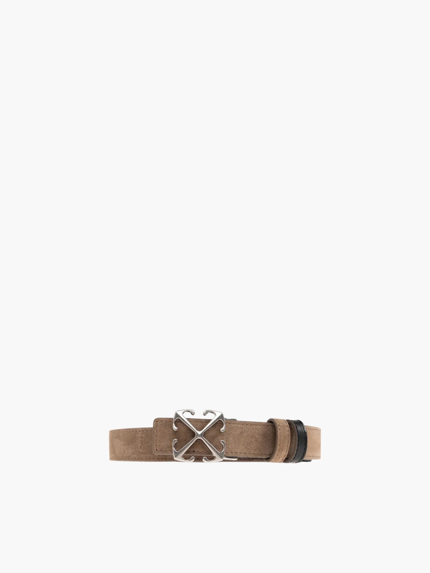 Off-White Belt Suede Silver Buckle Logo Brown
