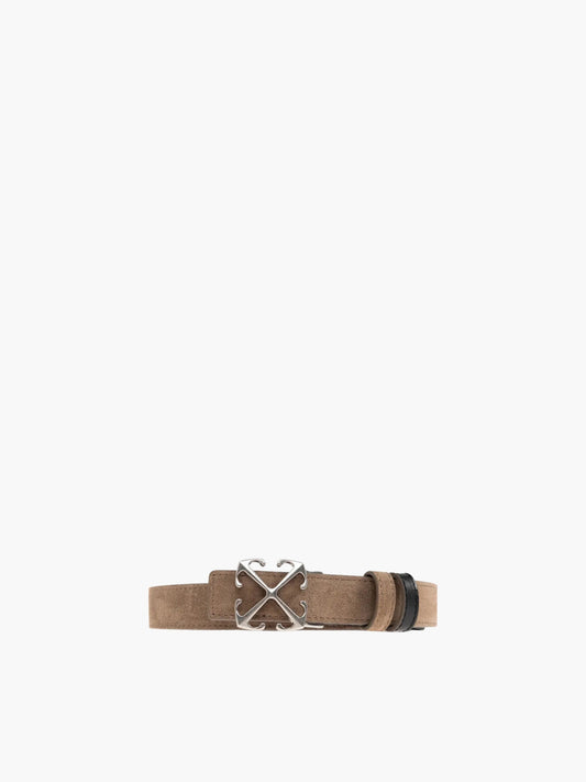 Off-White Belt Suede Silver Buckle Logo Brown
