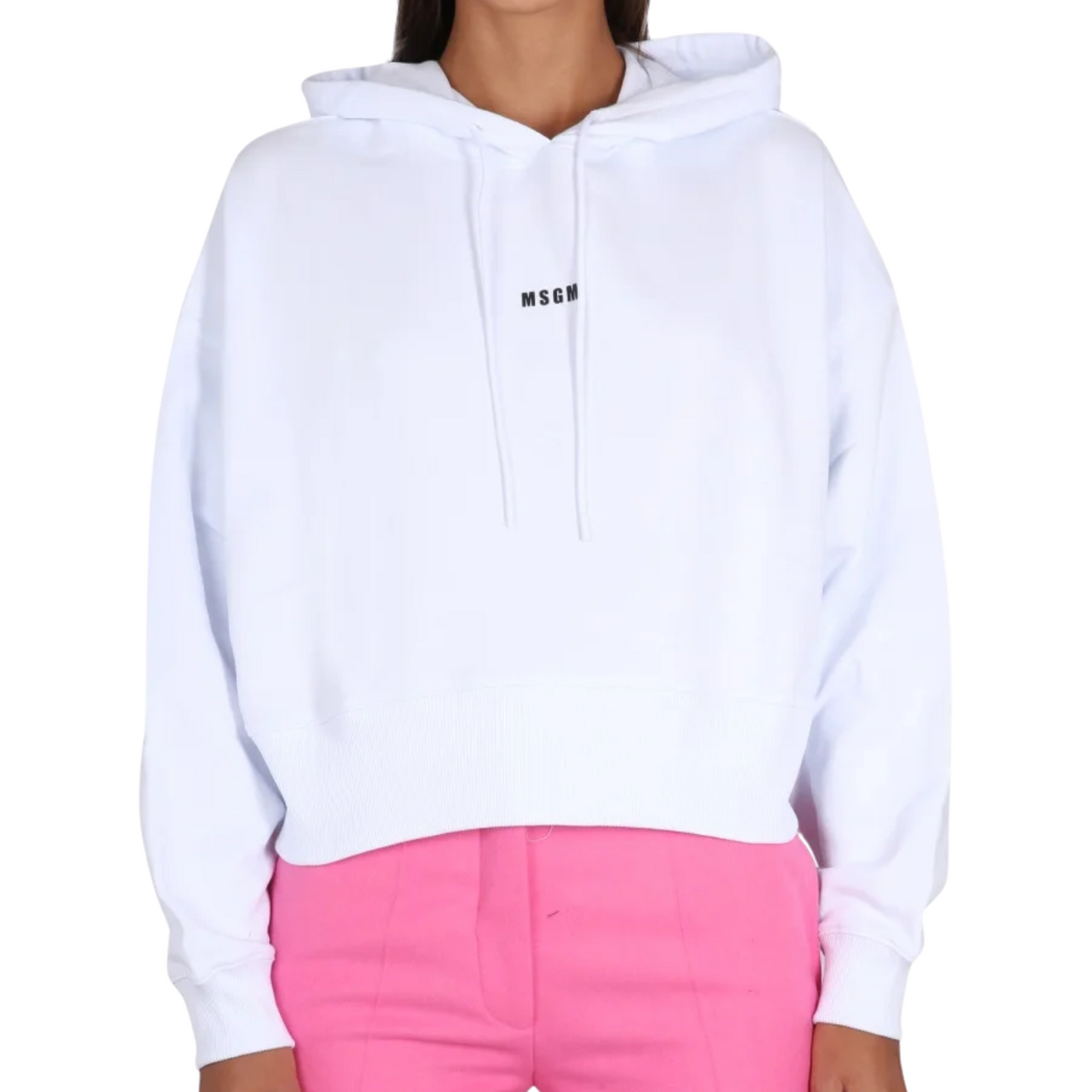 Msgm Hoodie Felpa Small Logo White