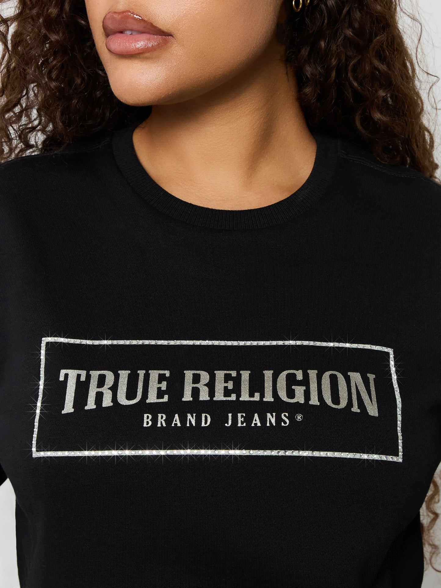 True Religion Crystal Logo Classic Crew Neck Jet Black