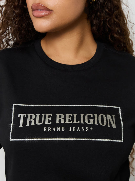 True Religion Crystal Logo Classic Crew Neck Jet Black