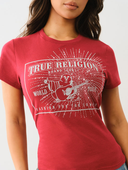 True Religion Crystal Srs Crew Neck Tee Red Dhalia