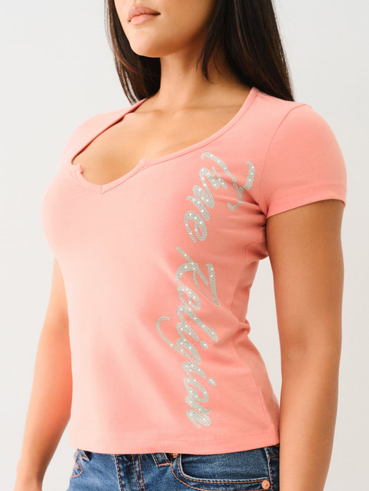 True Religion Crystal Tr V Notch Tee Burnt Coral