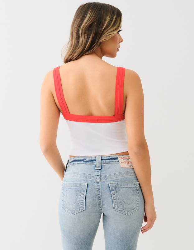 True Religion Embroidered Contrast Rib Tank White-Red