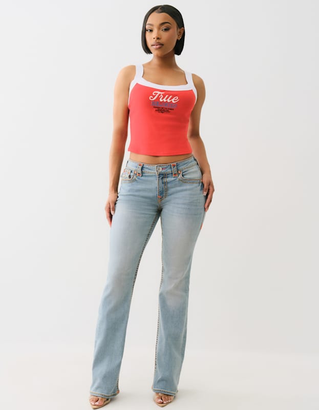 True Religion Embroidered Contrast Rib Tank Red -White