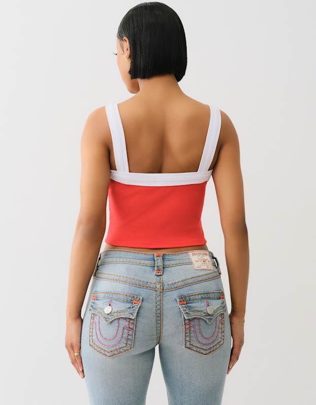 True Religion Embroidered Contrast Rib Tank Red -White