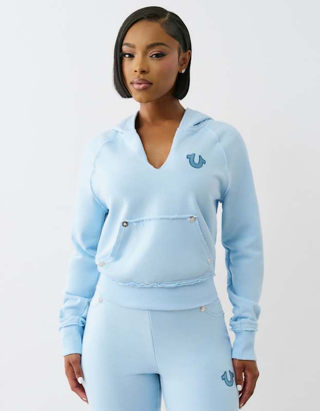 True Religion Tr Terry V Notch Hoodie Cerulean Blue