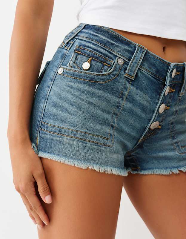 True Religion Button Up Mr Shorts Flap Caribbean Sky