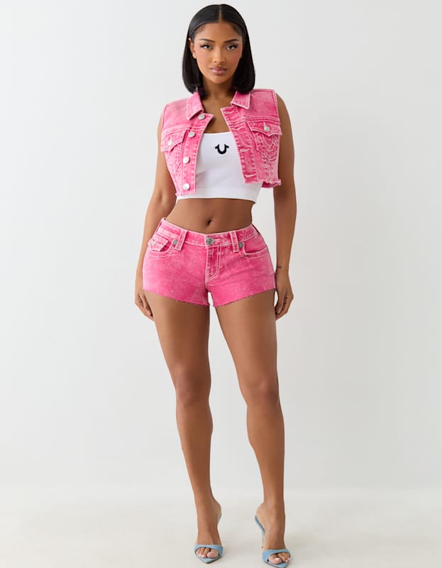 True Religion Cropped Vest Big T Sunkist Coral