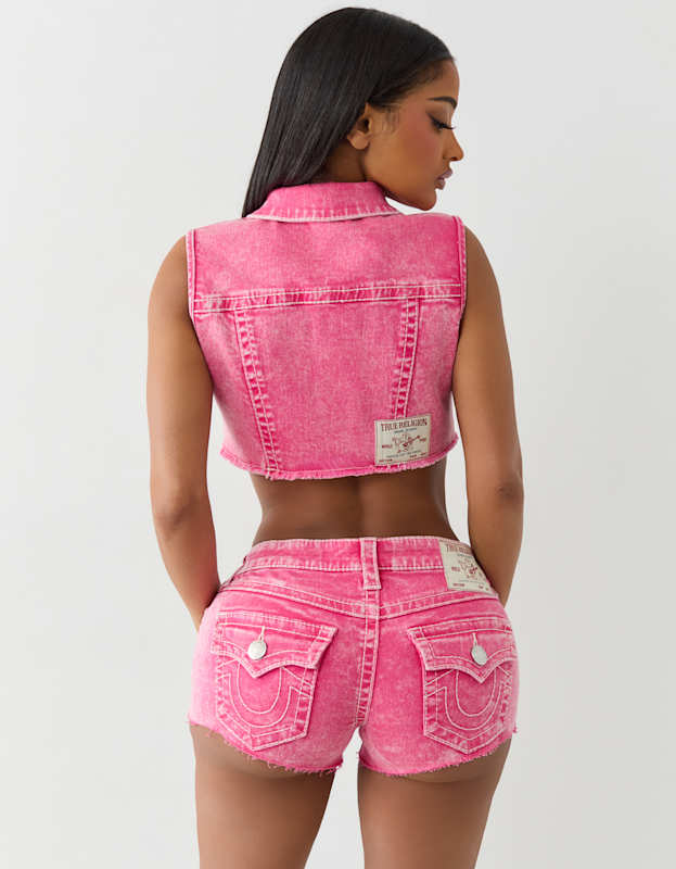 True Religion Cropped Vest Big T Sunkist Coral