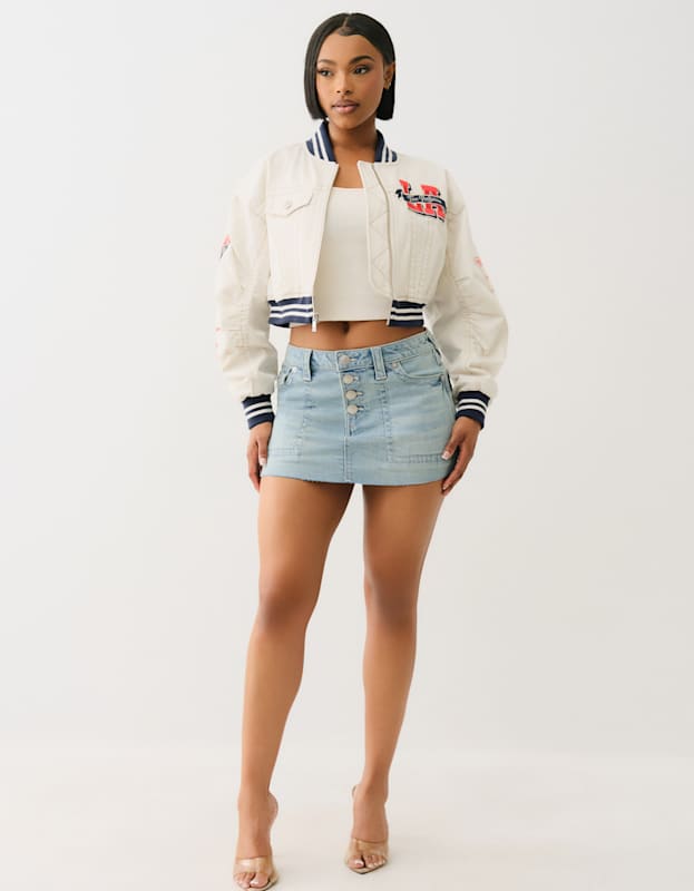 True Religion Sadie Mini Skirt Flap Misty Ocean