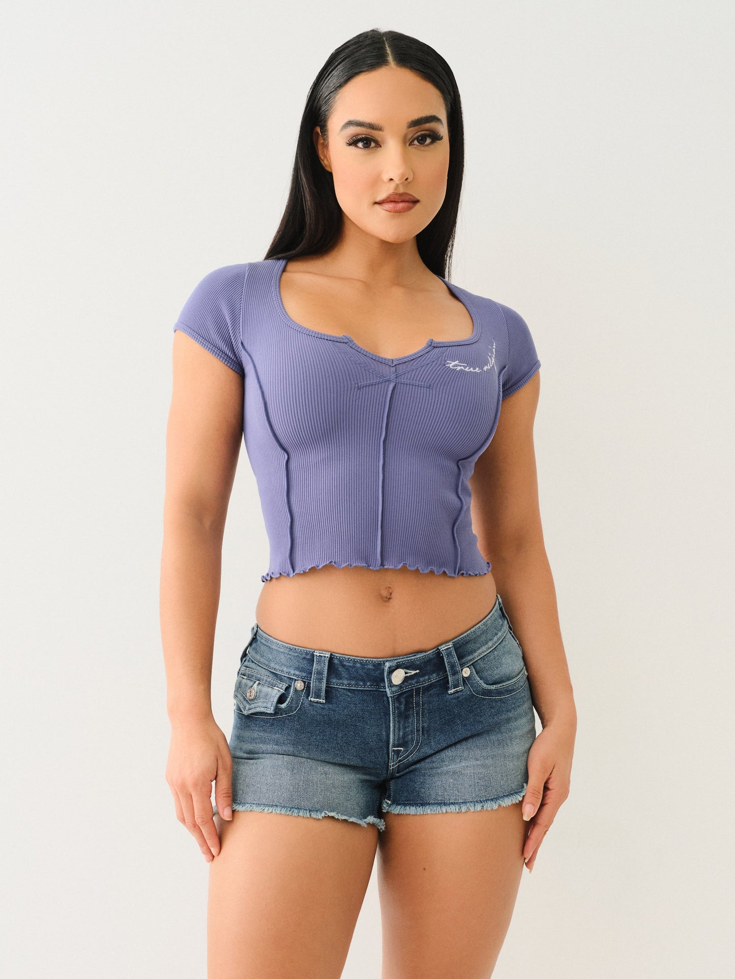 True Religion Tr V Notch Seamless Top Grey Blue