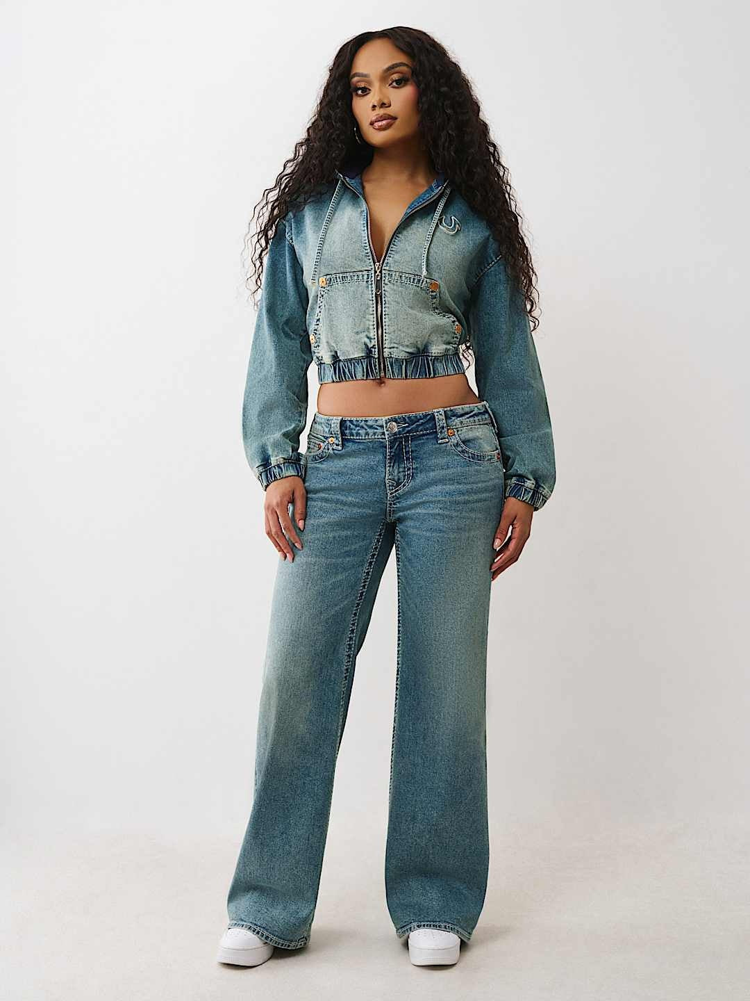 True Religion Hoodie Denim Zip Up Big T Vocal Harmony