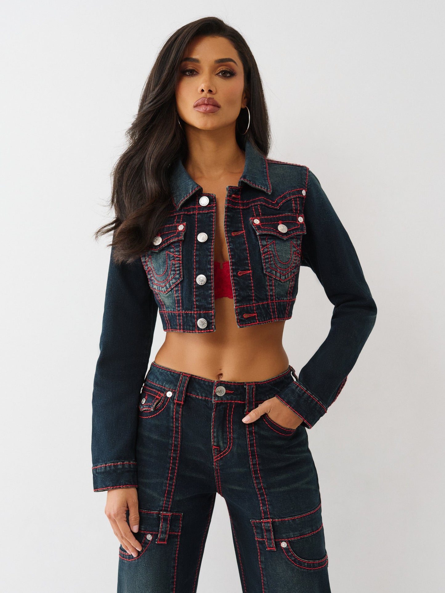 True Religion Jacket Crop Mini Big T Midnight Serenade