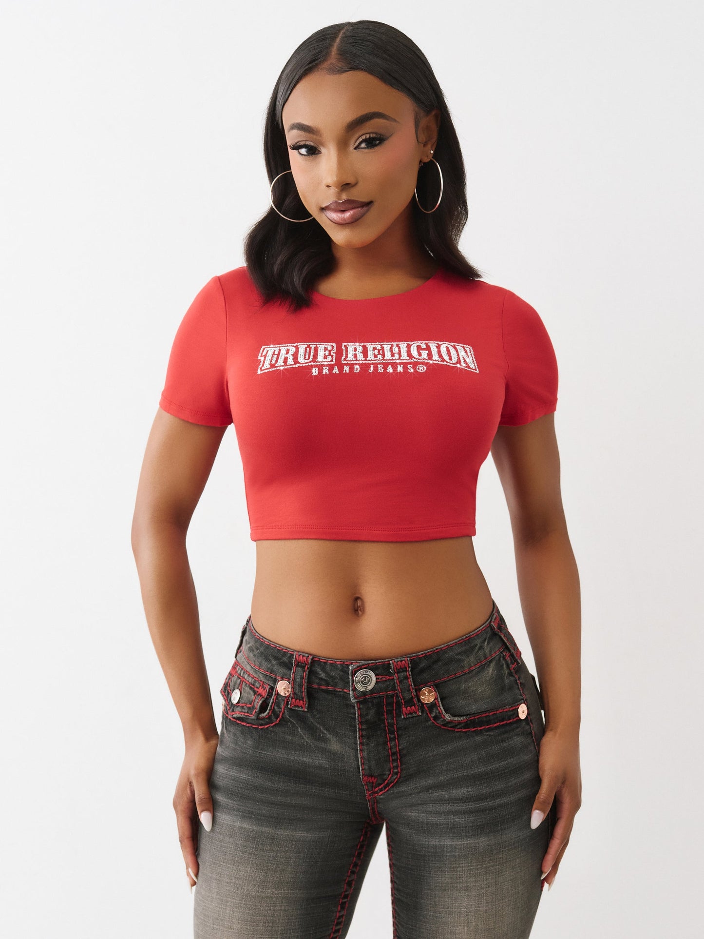 True Religion T-Shirt Anniversary Crystal Spicy Ss T Scarlet Sage