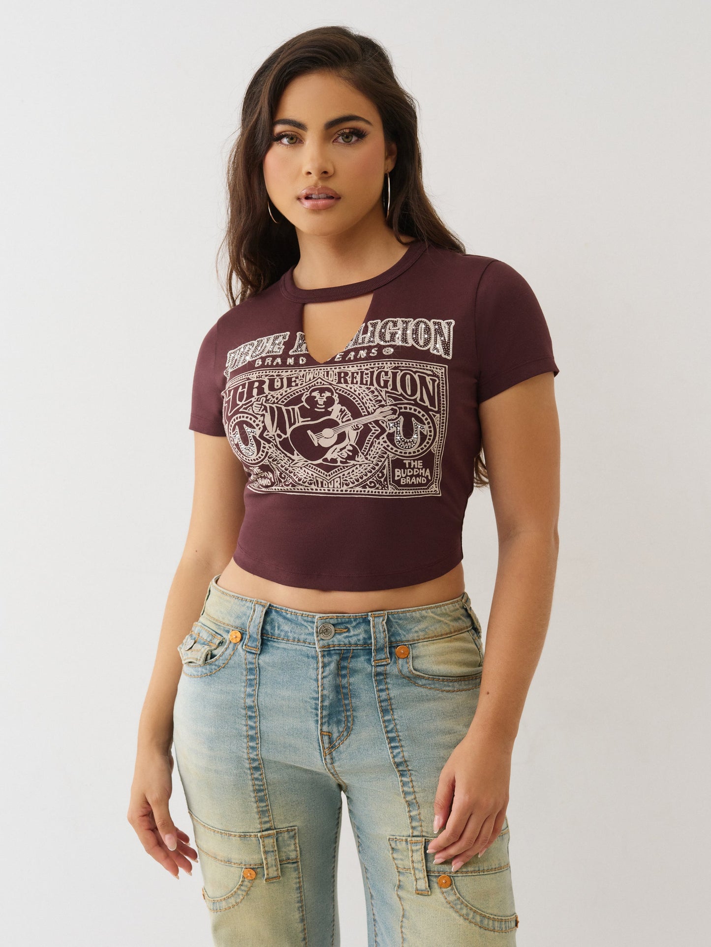 True Religion T-Shirt Crystal Buddha Keyhole Ss Bby T Fudge