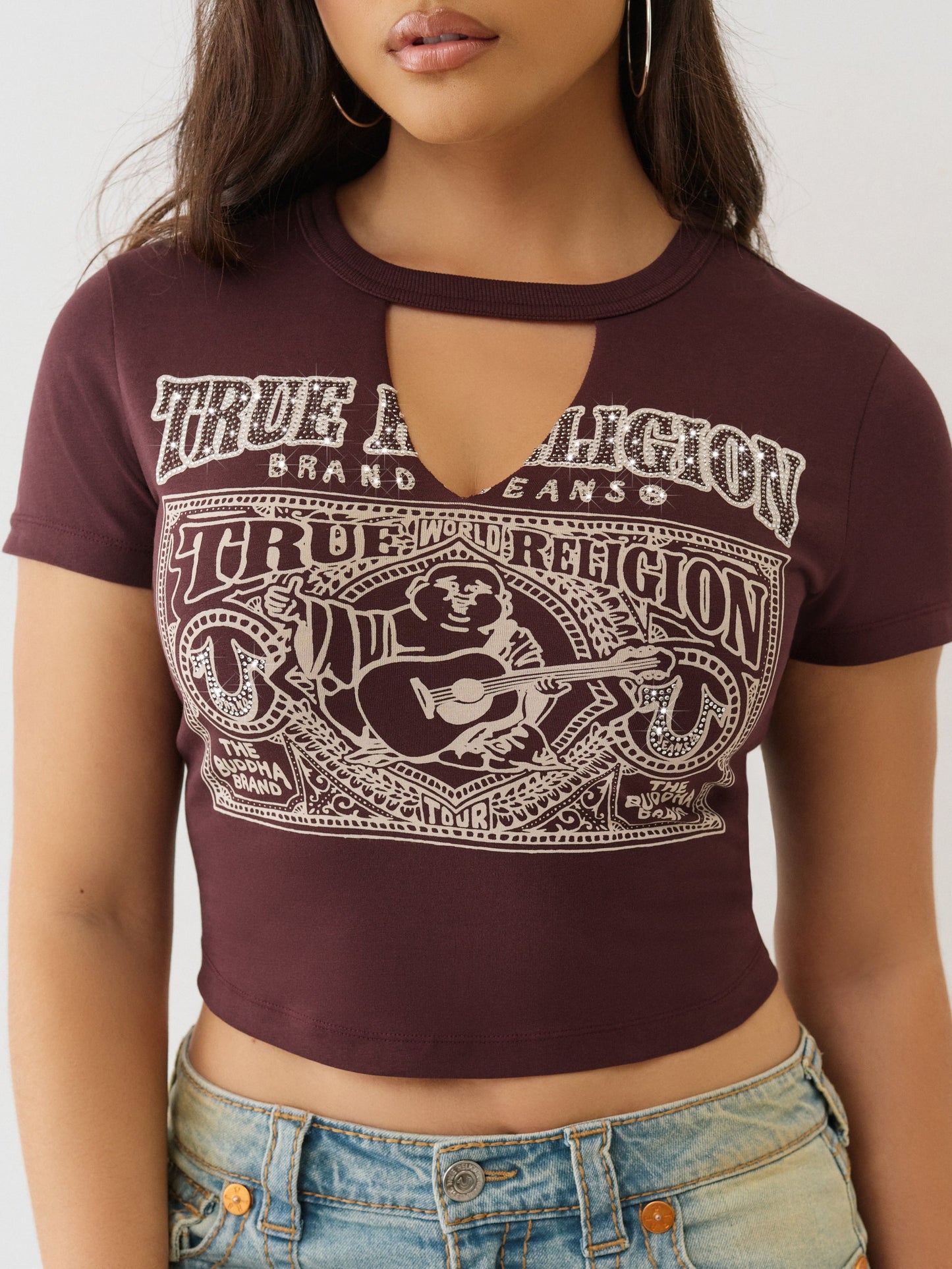 True Religion T-Shirt Crystal Buddha Keyhole Ss Bby T Fudge