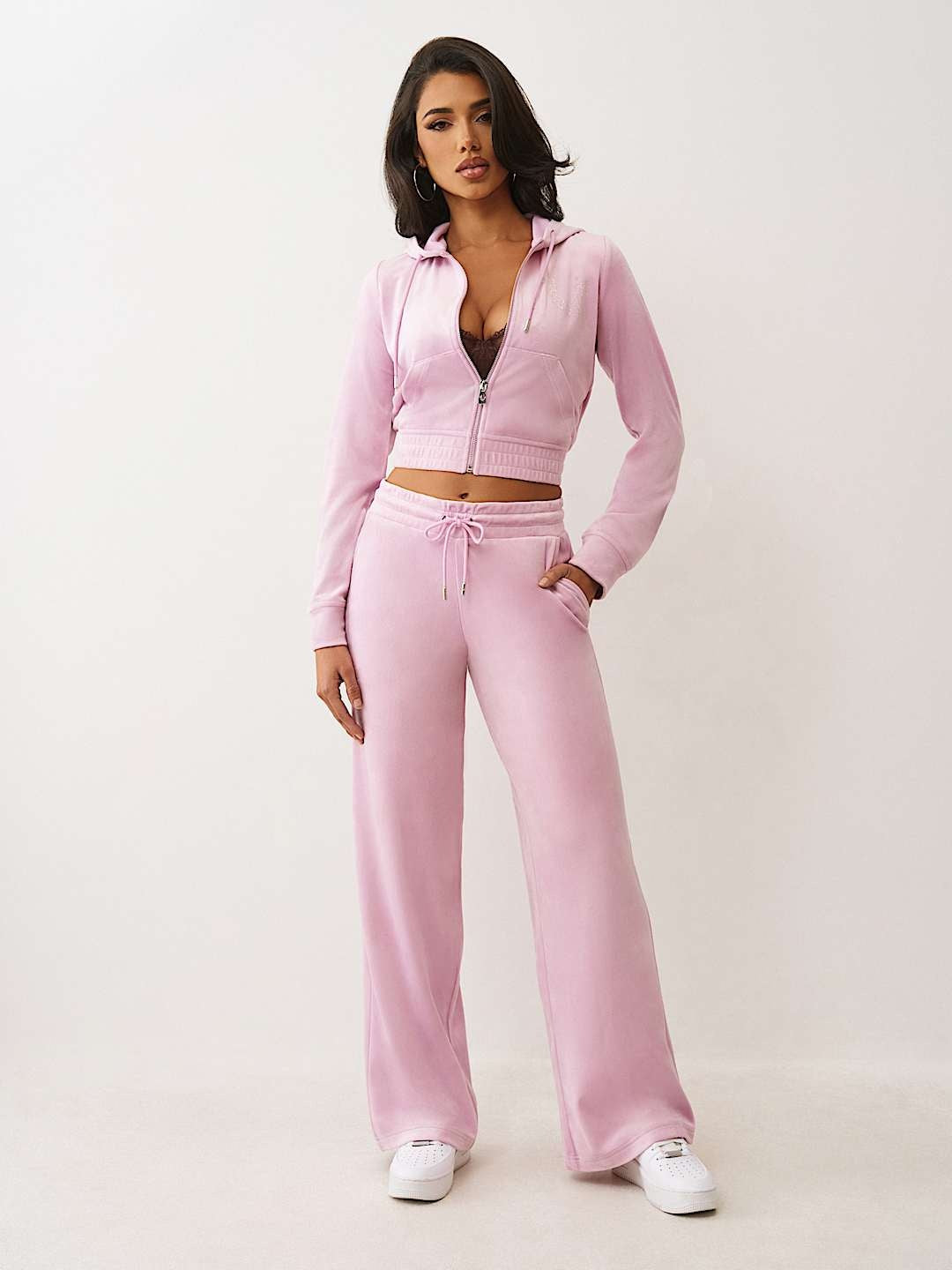 True Religion Hoodie Crystal Velour Zip Mauve Mist