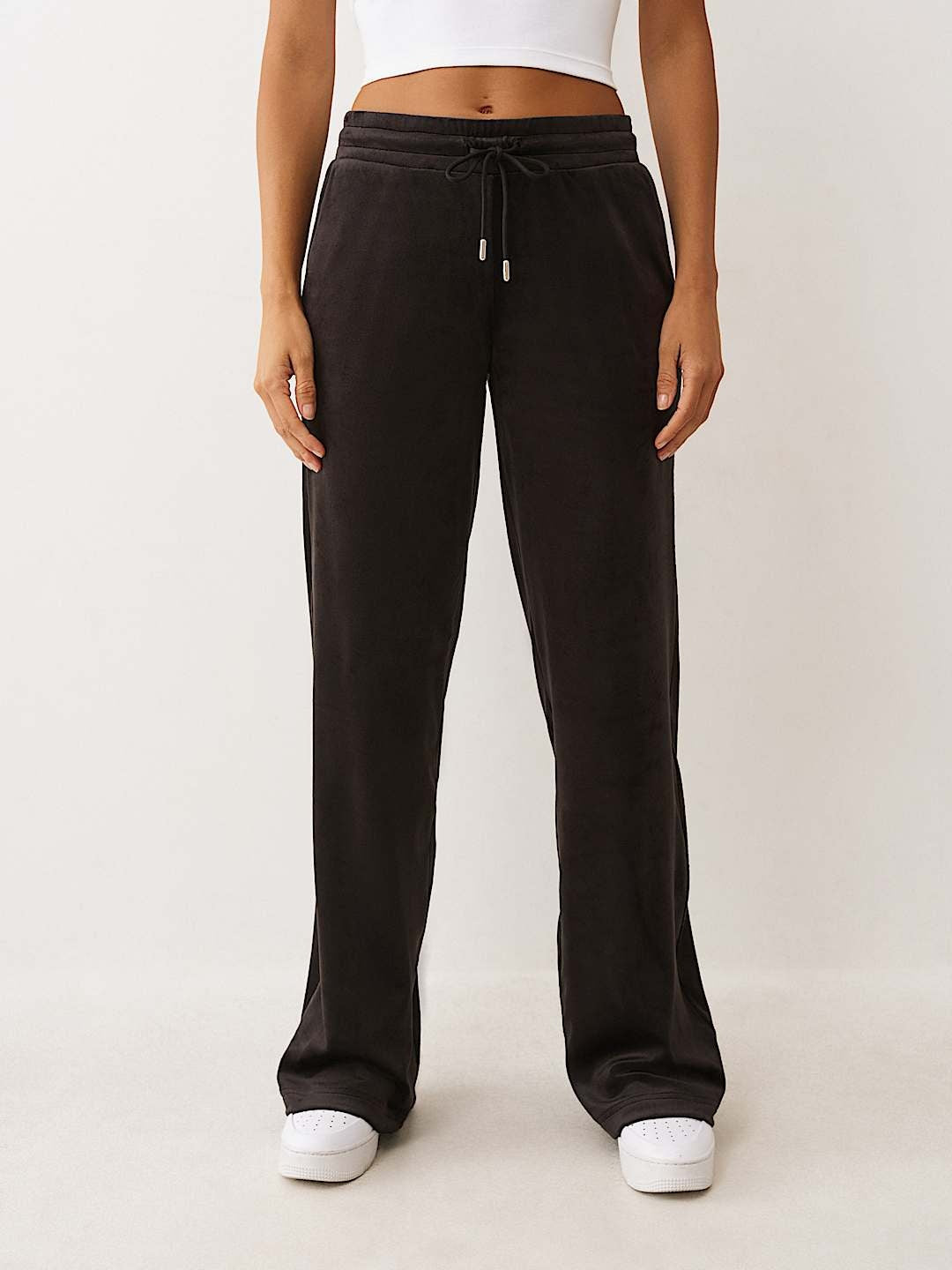 True Religion Sweatpants Crystal Velour Jet Black