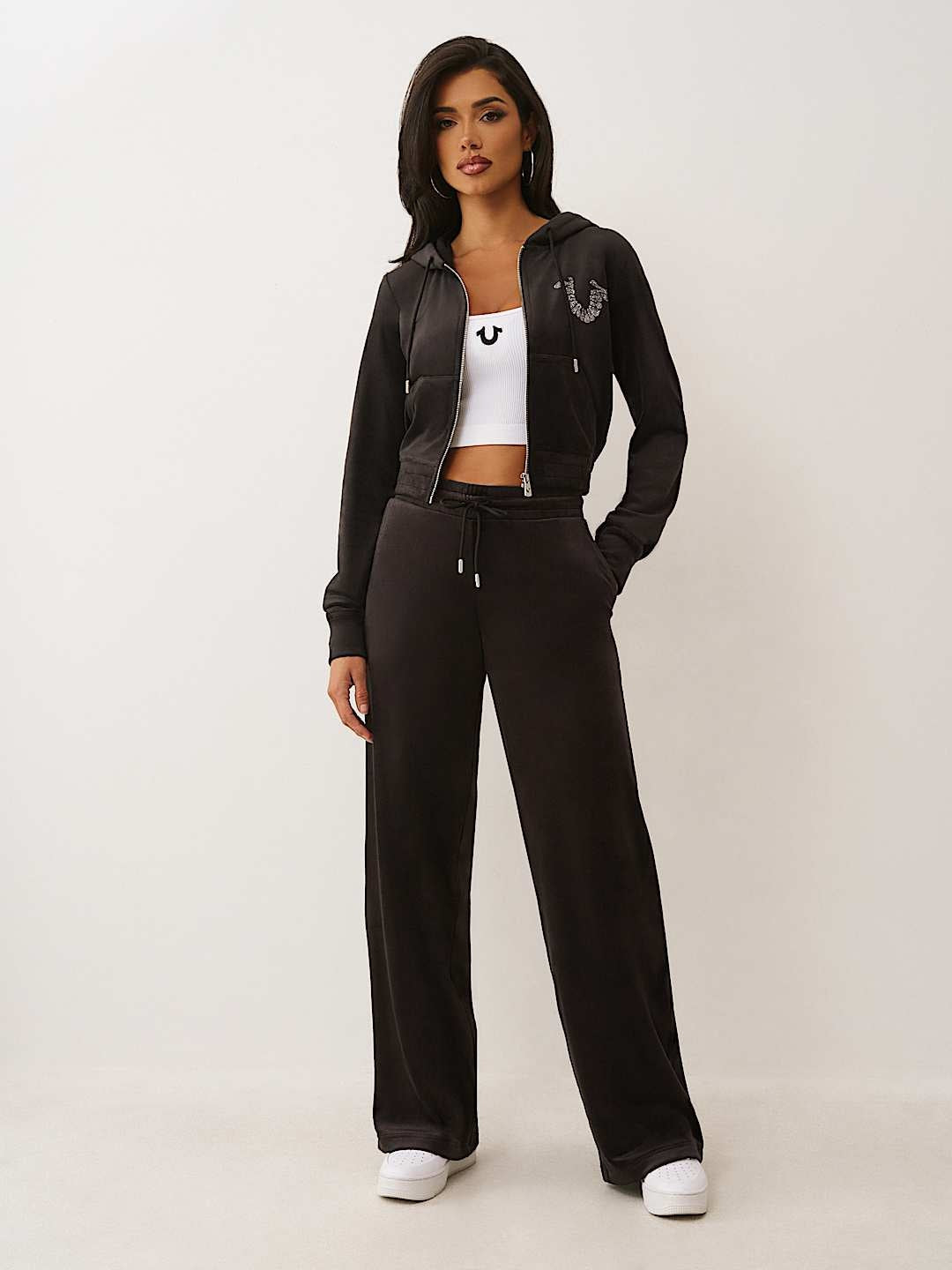 True Religion Sweatpants Crystal Velour Jet Black