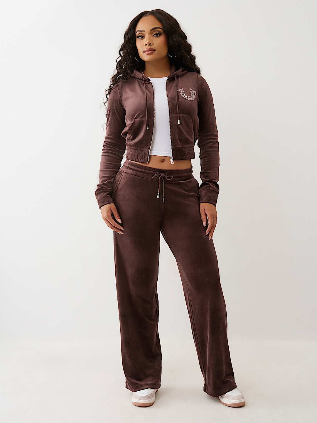 True Religion Sweatpants Crystal Velour Fudge