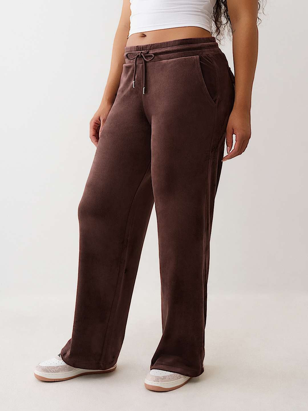 True Religion Sweatpants Crystal Velour Fudge