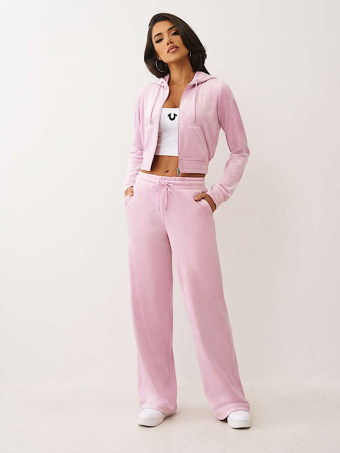 True Religion Sweatpants Crystal Velour Mauve Mist