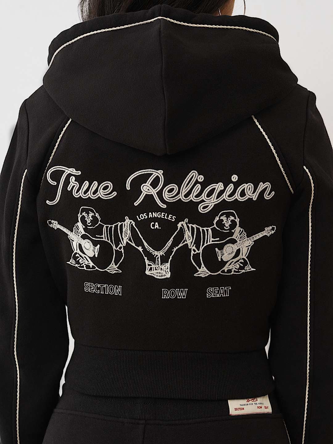 True Religion Hoodie Rope Stitch Shrunken Black