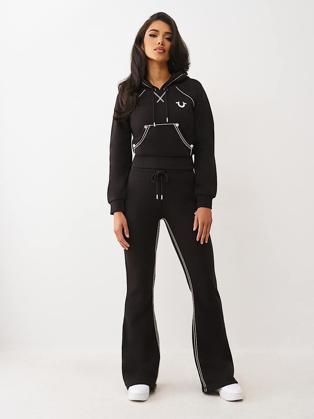 True Religion Hoodie Rope Stitch Shrunken Black