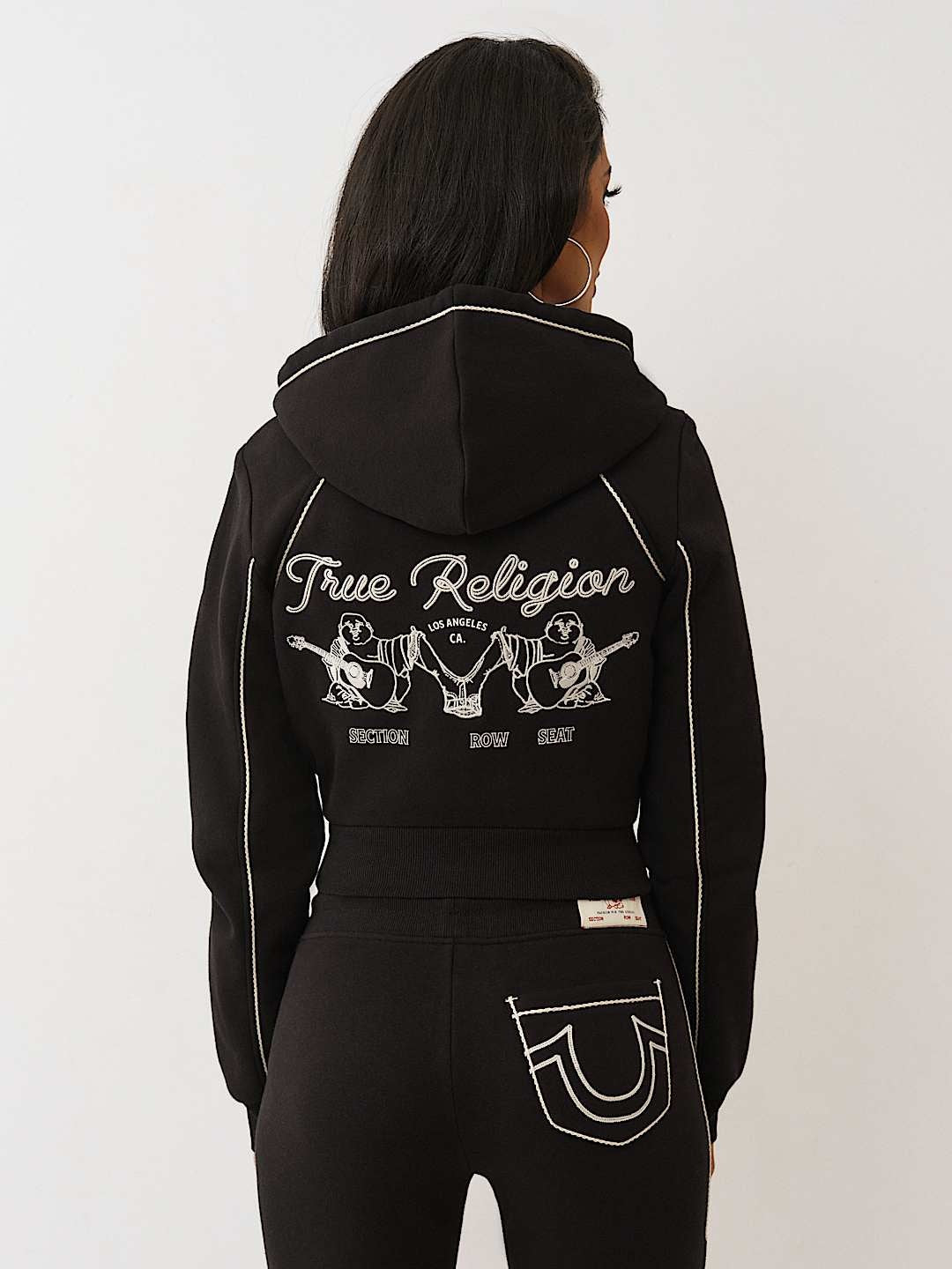 True Religion Hoodie Rope Stitch Shrunken Black