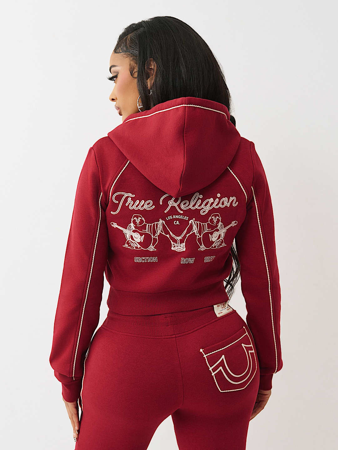 True Religion Hoodie Rope Stitch Shrunken Biking Red