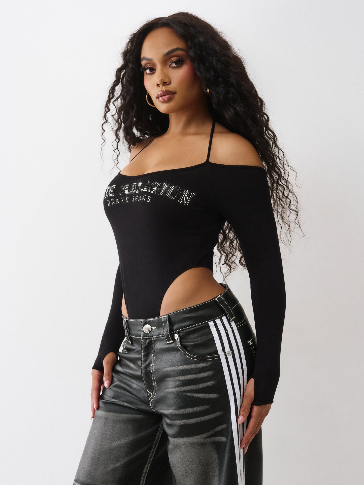 True Religion Crystal Tr Tie Ls Bodysuit Jet Black