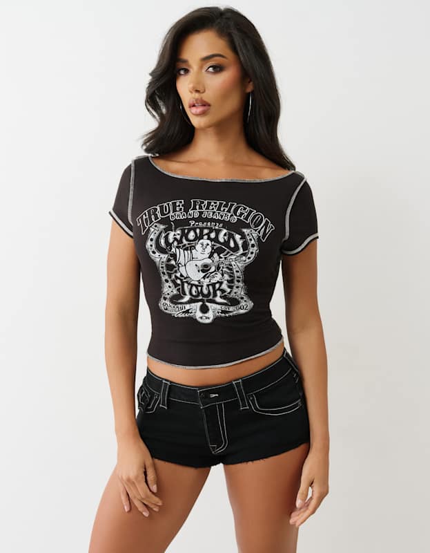 True Religion Buddha Slash Neck Ss Tee Jet Black