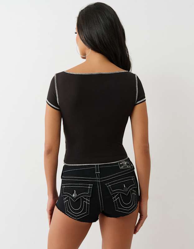 True Religion Buddha Slash Neck Ss Tee Jet Black