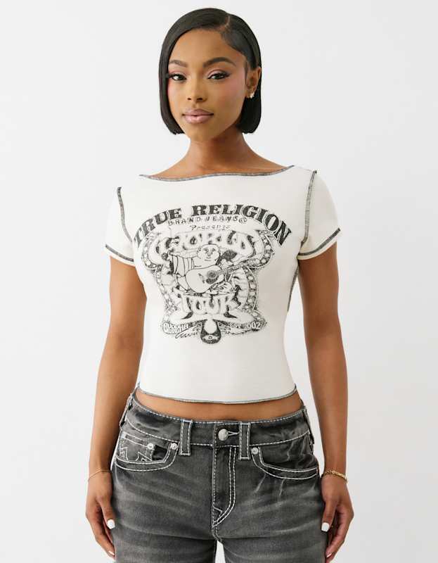 True Religion Buddha Slash Neck Ss Tee Winter White