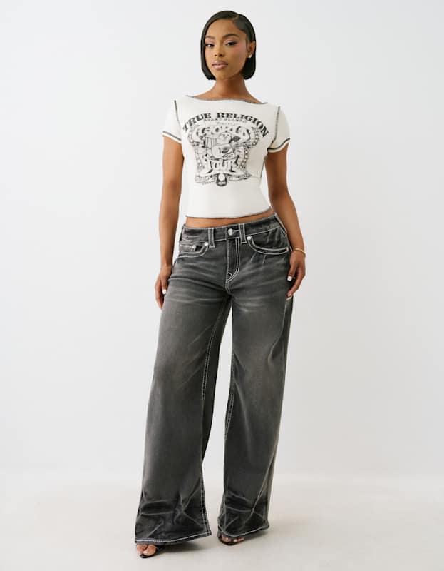 True Religion Buddha Slash Neck Ss Tee Winter White