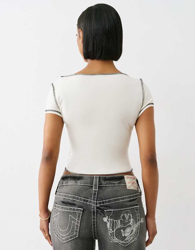 True Religion Buddha Slash Neck Ss Tee Winter White