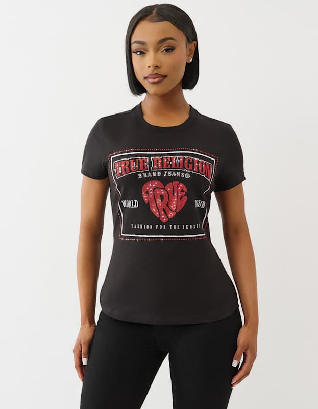 True Religion Crystal Srs Logo Crew Tee Jet Black